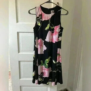 Anne‎ Klein floral black flowy dress with pink flowers size 4